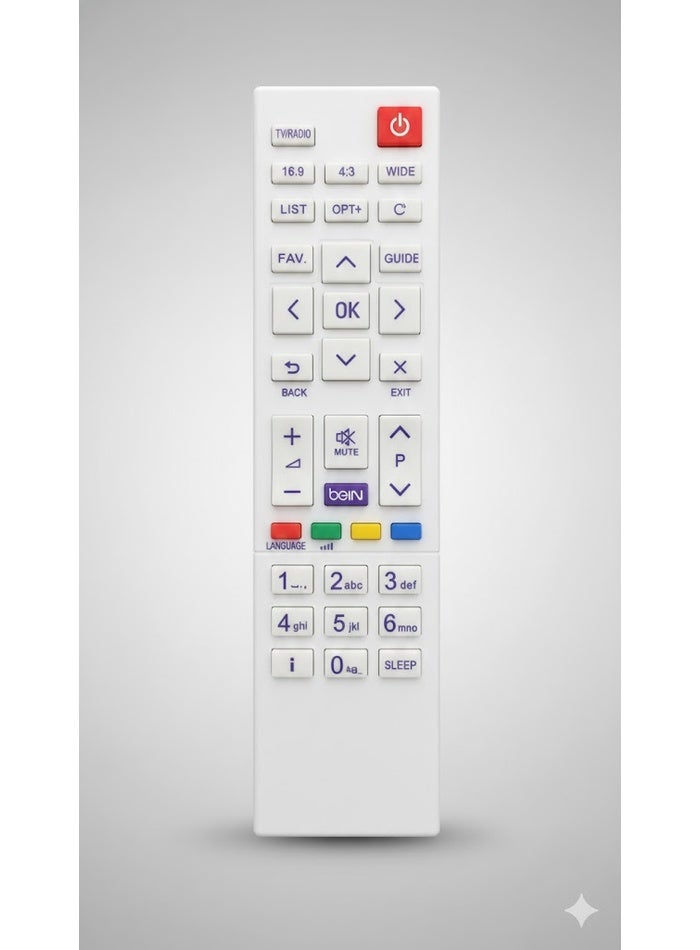 جهاز تحكم عن بعد عالمي لتلفزيونات LCD وLED مزود بمفاتيح نسبة العرض إلى الارتفاع، ودليل البرامج، وتصميم أبيض أنيق لجهاز استقبال قنوات بين سبورتس